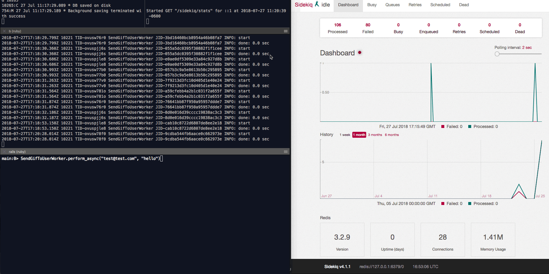 rails console, Sidekiq Web, and Sidekiq